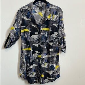 Style & Co Navy & Yellow Tunic w/Empire Waist, Geometric print, Size Medium